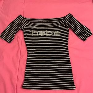 BEBE over the shoulder striped top one size